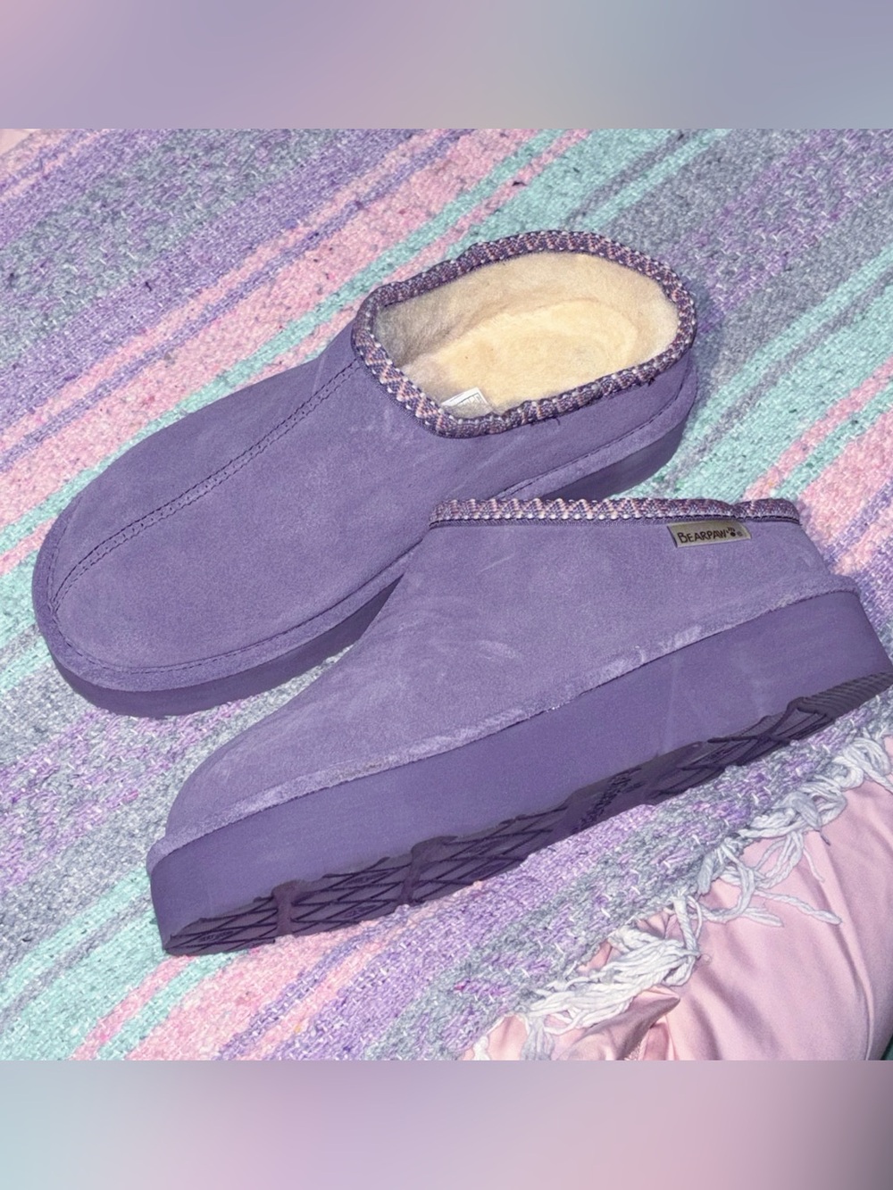 Bearpaw Women’s Platform Clog Slippers Purple Size 10 Cozy Casual